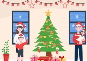 8 Merry Christmas With Family and Santa Background Vector