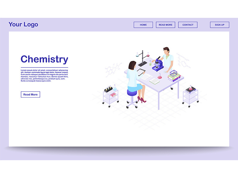 Chemistry lab staff isometric landing page template