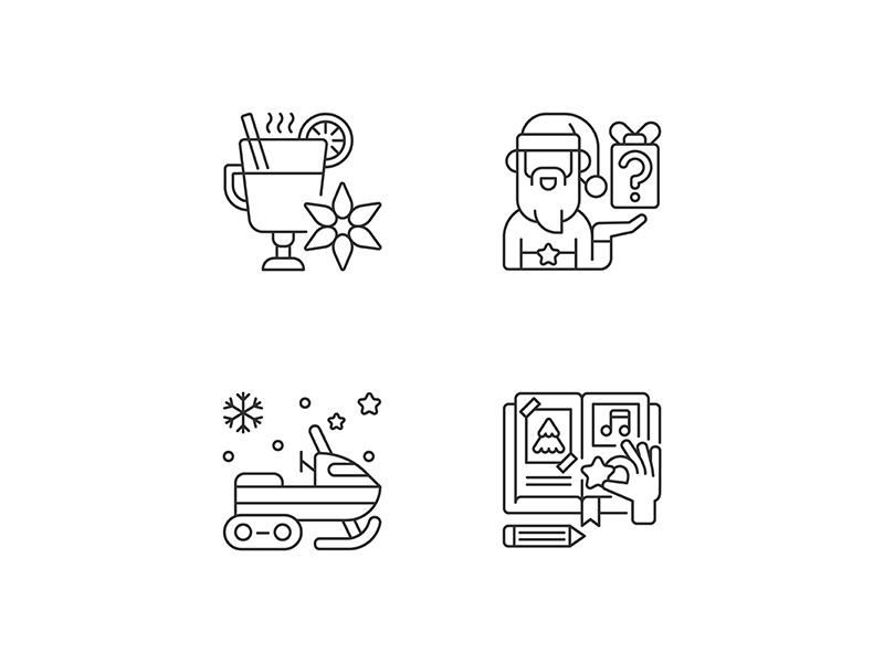 Christmas time recreation linear icons set