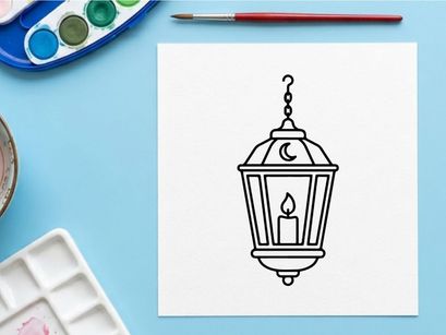 Hanging outdoor lantern with flame icon. Vintage wall-mounted light fixture for cozy ambiance and decor.