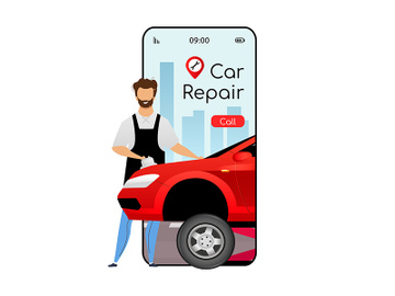 Car repair cartoon smartphone vector app screen preview picture