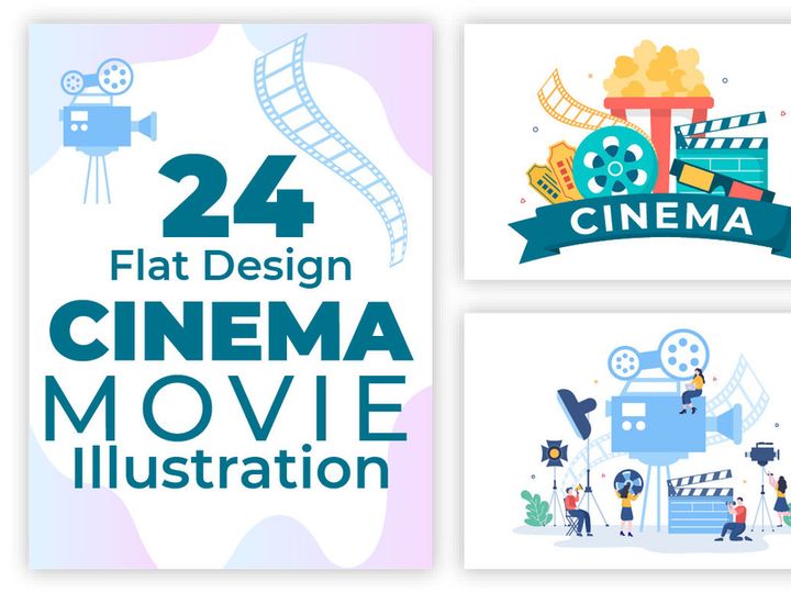 24 Cinema Movie Theater Flat Design Illustration