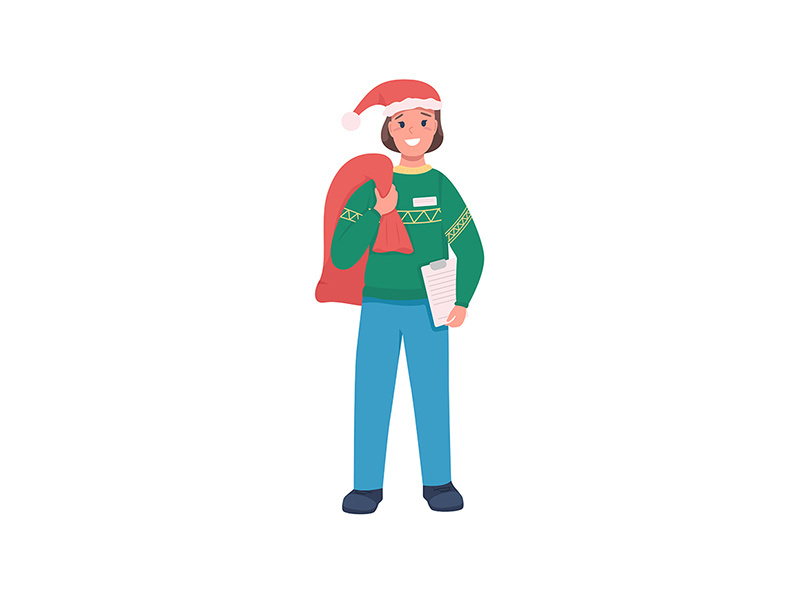 Post office courier with Santa sack flat color vector character