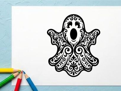 Decorative black and white owl silhouette with intricate patterns