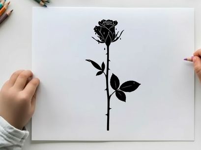 Silhouette of a single rose flower on a stem