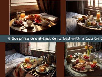 Surprise breakfast on a bed with a cup of coffee preview picture