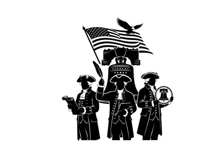 American revolution patriotic silhouette with flag and founding fathers