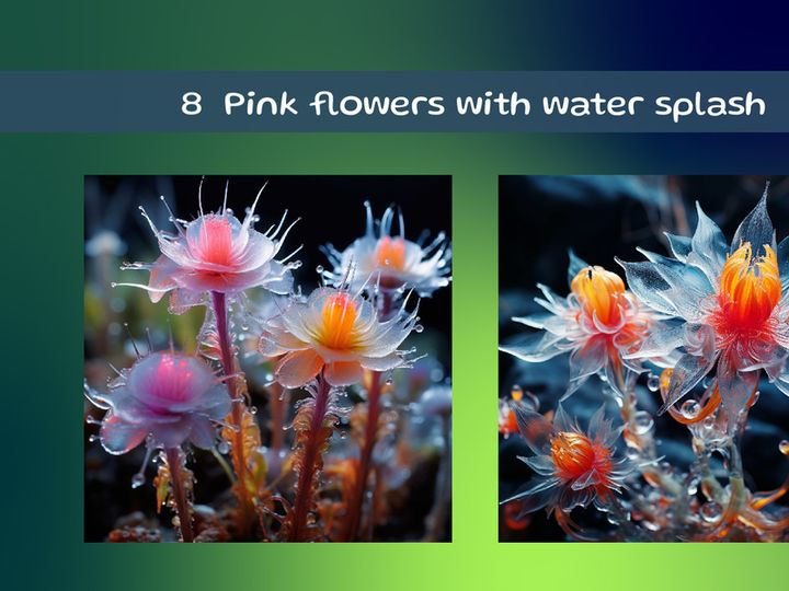 Pink flowers with water splash