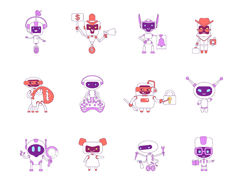 Robots red and violet linear objects set