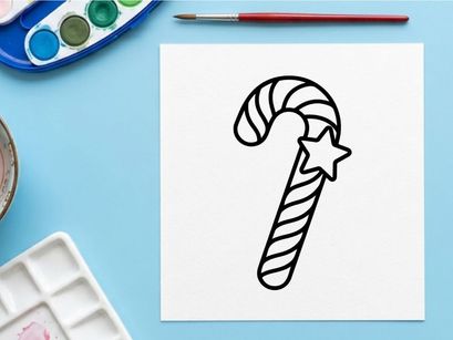 Christmas candy cane line art icon with a star shape for holiday design projects