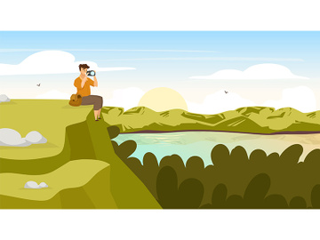 Sunset in forest flat vector illustration preview picture