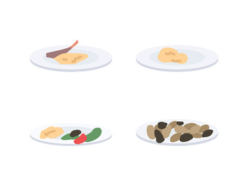 Plates with food flat color vector object set preview picture