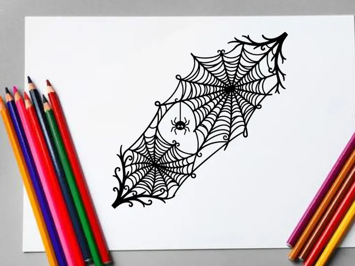 Decorative spider web with a small spider and pumpkin for Halloween