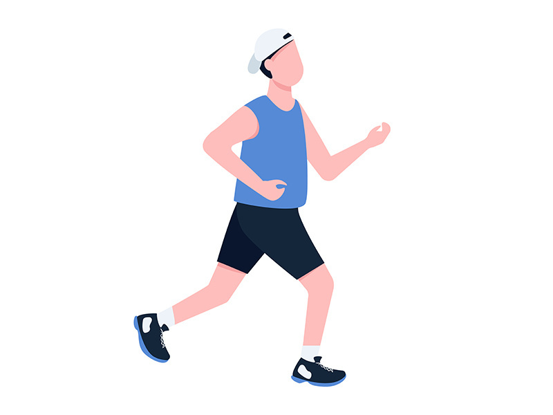 Man jogging outside flat color vector faceless character