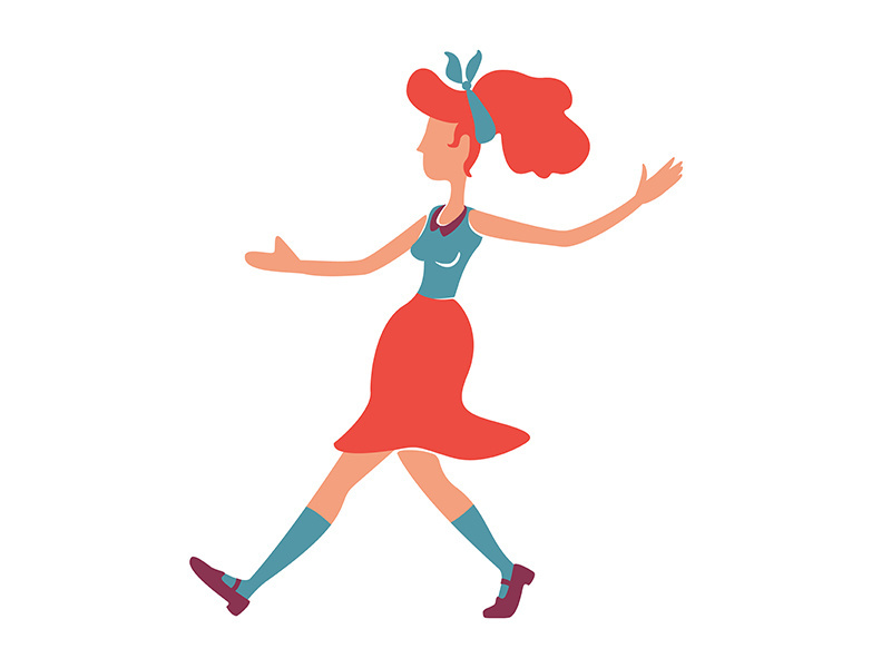 Red haired girl dancing flat color vector faceless character