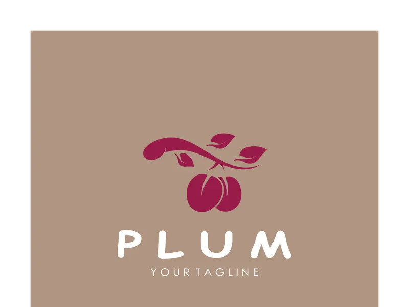 plum fruit logo with leaves, design of plum plantation, fruit shop, plum products, with simple vector editing