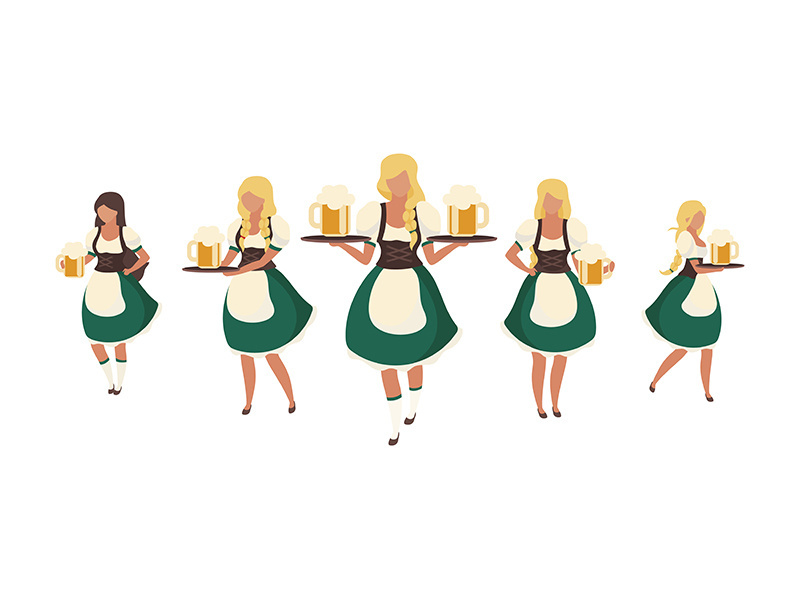 Beer maids at Octoberfest semi flat color vector characters