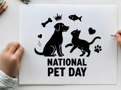 Vektorgrafik zum Nationalen Haustiertag mit Hund und Katze