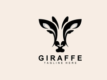 Giraffe Logo Design, Giraffe Head Vector Silhouette, High Neck Animal, Zoo, Tattoo Illustration, Product Brand