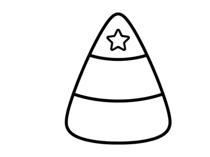 Candy corn icon with a star. Simple Halloween treat line art illustration.