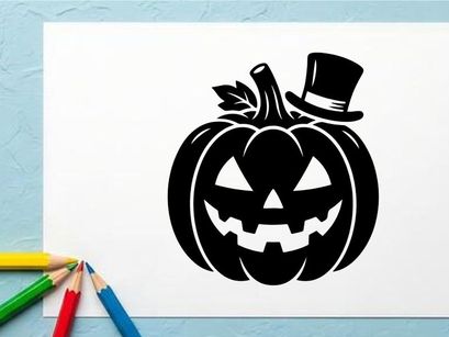 Calabaza de Halloween con cara de Jack-o'-Lantern y sombrero de copa