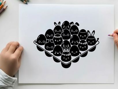 Silhouette of cute cartoon bunnies in a basket