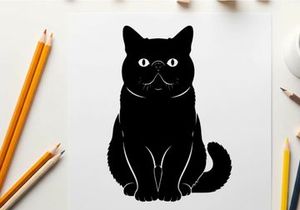 Silhouette of a black cat sitting and looking forward