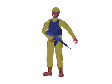 Fighter with carbine semi flat color vector character preview picture