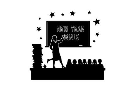 Silhouette of woman presenting new year goals to an audience