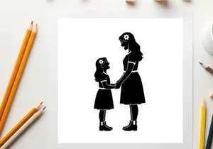 Silhouette of a woman and a little girl holding hands