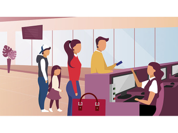 Passport control in airport flat vector illustration preview picture