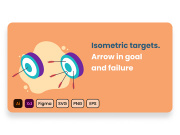 Isometric targets. archery, arrow in goal and failure. Vector illustration.