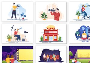 24 Cinema Movie Theater Flat Design Illustration