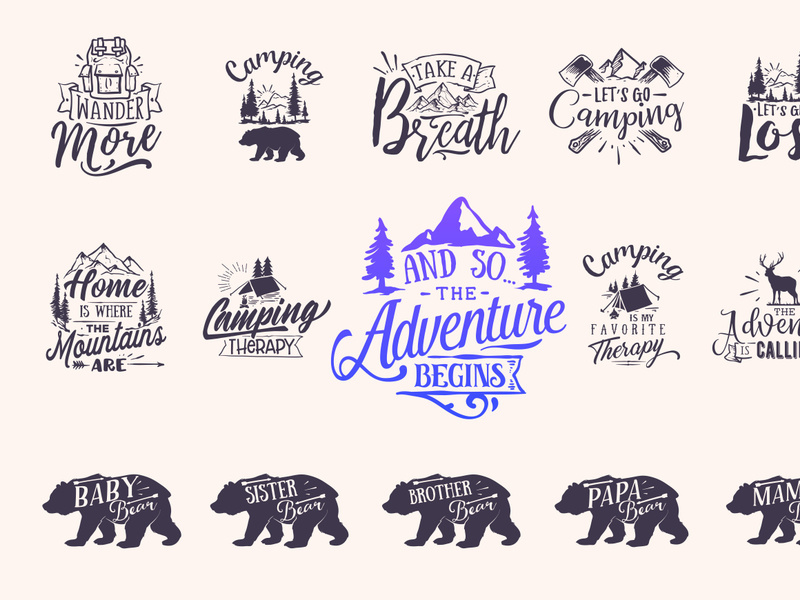 Typography adventure letter, bear t-shirt quote lettering print collection