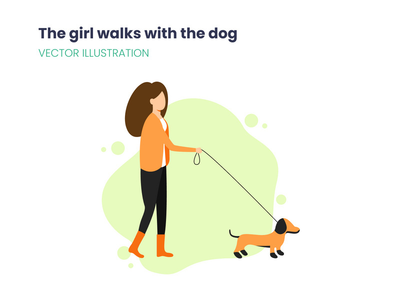 The girl walks with the dog