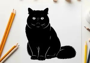 Black cat silhouette with glowing eyes and furry texture