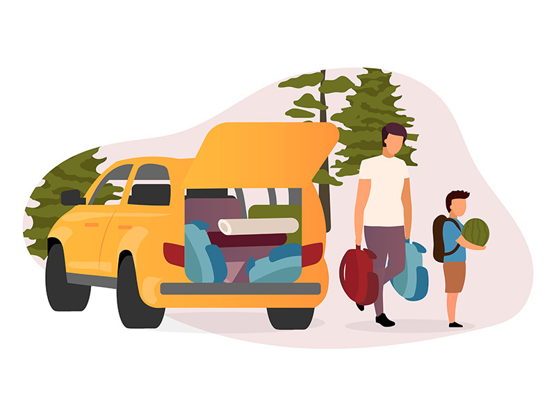 Family road trip flat vector illustration