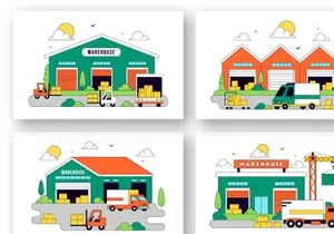 10 Warehouse Vector Illustration