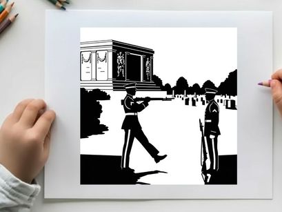 Soldiers standing guard at a memorial or cemetery silhouette