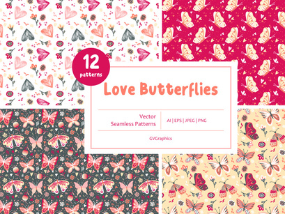Love Butterflies Vector Patterns