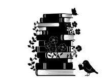 Silhouette of books with flowers bird and butterfly