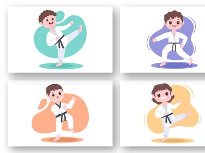 12 Cute Cartoon Karate Kids Illustration