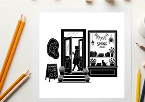 Silhouette of a woman entering a spring themed storefront