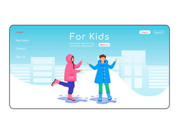 For kids landing page flat color vector template preview picture