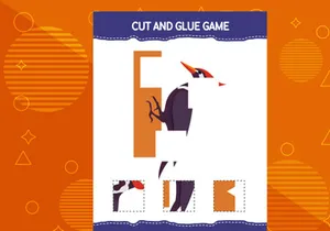 10 Pages Cut and glue game for kids with birds. Cutting practice for preschoolers. Education worksheet.
