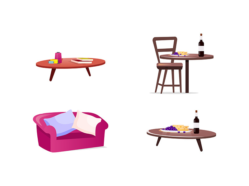 Home furniture flat color vector objects set