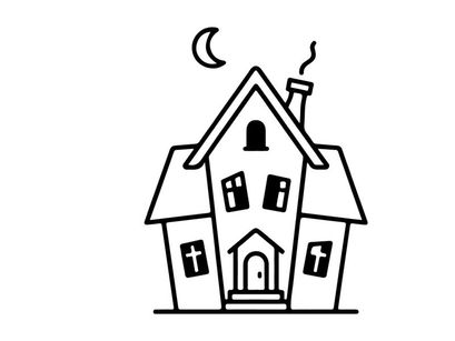 Simple house illustration with crescent moon. Minimalist line art home under night sky for design projects.