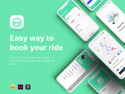 Taxi Booking mobile UI Kit for SKETCH