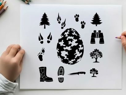 Silhouette of hunting gear and forest elements