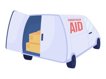 Truck with humanitarian aid semi flat color vector object preview picture